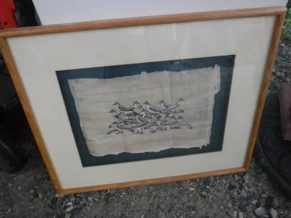 Wall Art Painted Birds on Parchment Framed Under Glass