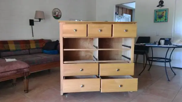 Solid wood dresser on removable dolly