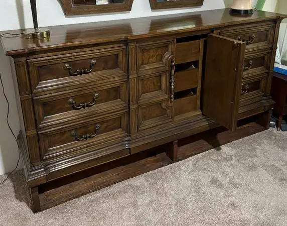 Large Dresser with double mirrors and 2 end tables