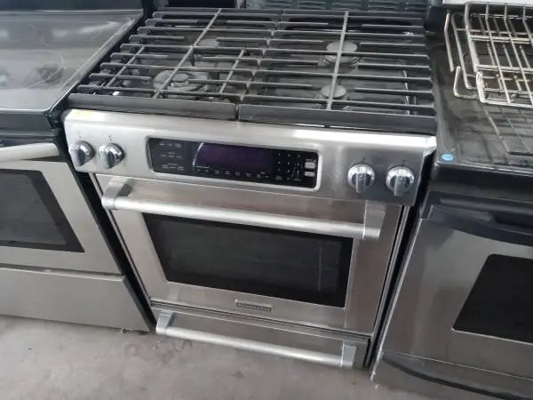 ★KitchenAid stainless steel 4-burner dual-fuel slide-in range