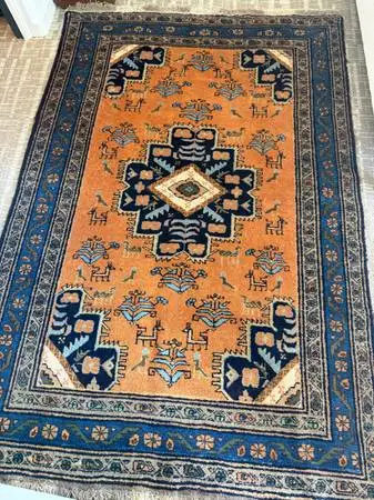 Beautiful Authentic Vintage Persian Yalameh Wool Rug Blue Terracotta 4.5 x 7