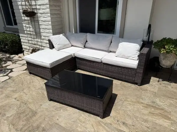 Patio furniture 4 piece Rattan sectional seating group set - outdoor