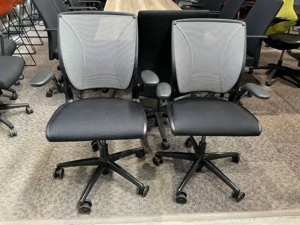Humanscale Diffrient World Office Chair   Gray Mesh Seat and Black Fabric Seat