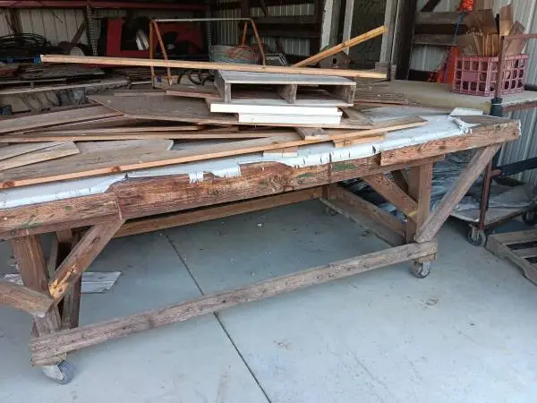 Heavy duty large wood table/bench on wheels