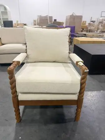Studio McGee Cream Upholstered Accent Chair With Braided Arms And Legs
