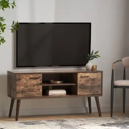 Mid-Century TV Stand w/ Storage - Rustic Brown (Fits 65+ TV)
