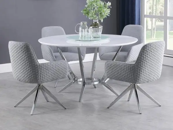 New Modern Round Dining Room Set with Upholstered Swivel Chairs!