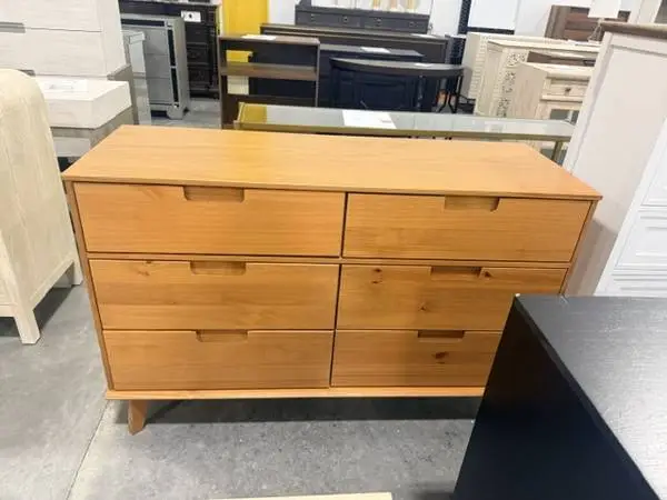 Sloane Mid Century Solid Wood Caramel 6 Drawer Dresser Brand New