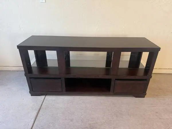 Wood TV Stand will hold up to 100 in with drawers