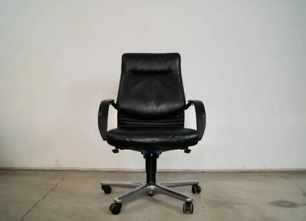 1980s Postmodern Swiss Leather Reclining Office Desk Chair