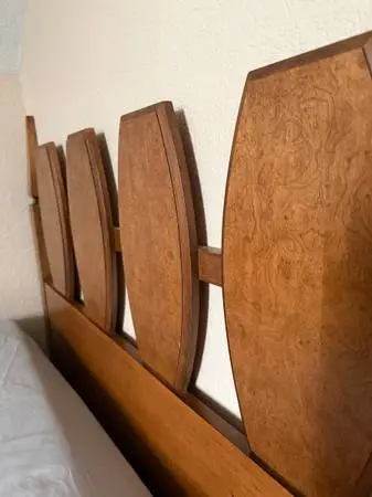 Midcentury Modern Walnut and Burlwood Headboard