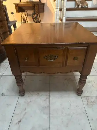 Vintage STAMPED Basset Furniture Solid Maple End Table with Original Hardware