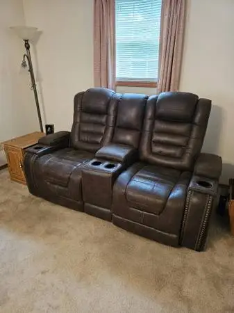 Luxurious Micro Fiber/Suede-like Couch OR Brown Leather Power Loveseat