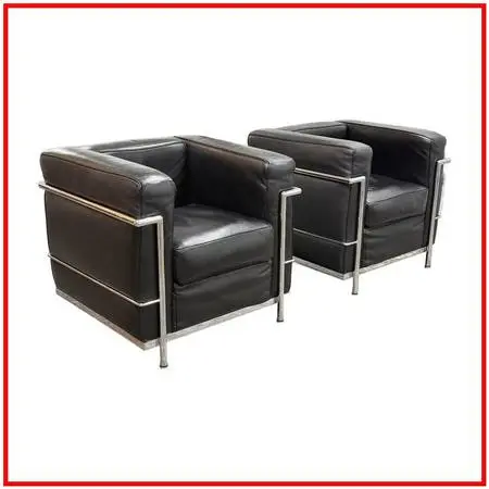 Le Corbusier Style Cube Lounge Chairs, Pair