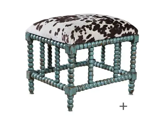 New Turquoise Cowhide Ottoman Stool