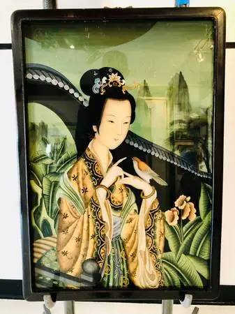 Pair Chinese Portraits Of Ladies Reverse Paintings On Glass