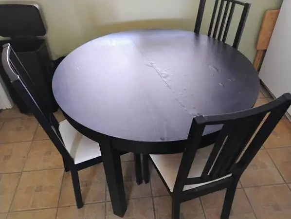 Ikea Black Wooden Adjustable Circular Table w/ Three 3 Matching Chairs