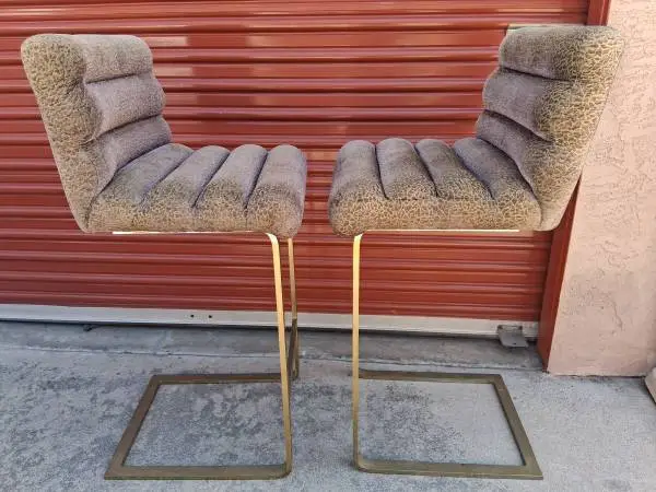 Vintage Bar Stools,Chairs Bronze/Brass Plated/Heavy/Unique Fabric Pattern