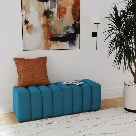 ~Beautiful Upholstered Accent Bench in Bright Peacock Blue**