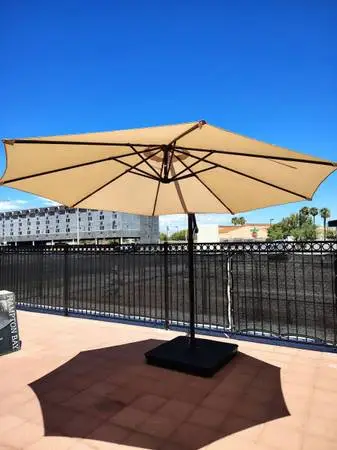 New. Stylewell 10 ft. Steel Cantilever Market Patio Umbrella in Putty.