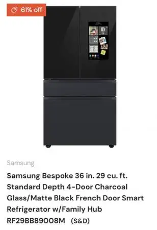 S&D Samsung Bespoke 36 in. 29 cu. ft. 4-Door RF29BB89008M