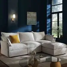 Brand NEW Pillow Edge Mist Gray Boucle Sectional Sofa, 3-Seater Chaise