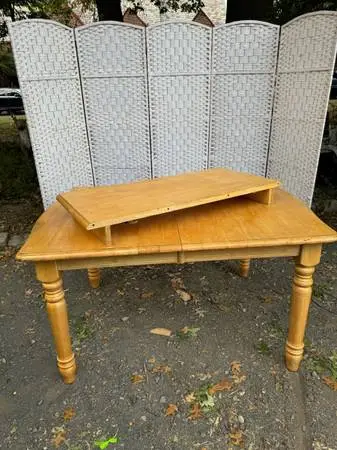 Vintage Solid maple farmhouse dining table with leaf