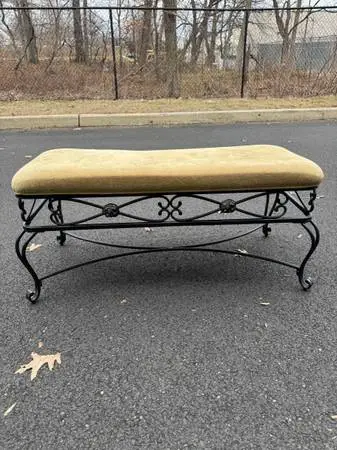 Vintage iron upholstered bench