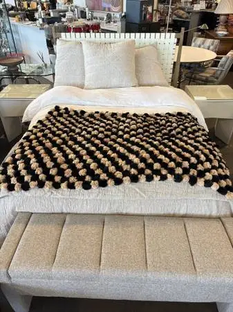 Dream Weaver Rabbit Fur Pom Pom Throw- 40X70- AS IS