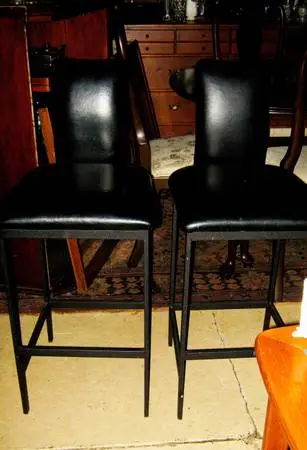 2 Bar Stools Metal w/ Black Vinyl Mid Century 60s-70s Style