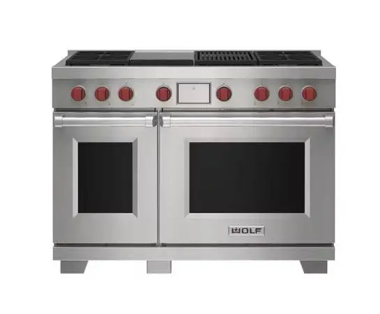 WOLF* 48′′ Dual Fuel Range –4 Burners, Infrared Charbroiler & Griddle