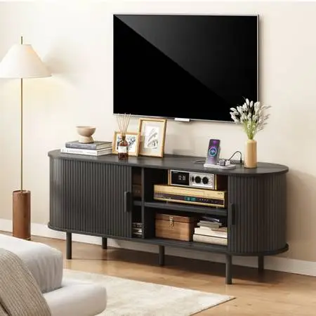 55inch Modern Wood TV Stand with Storage and Shelves