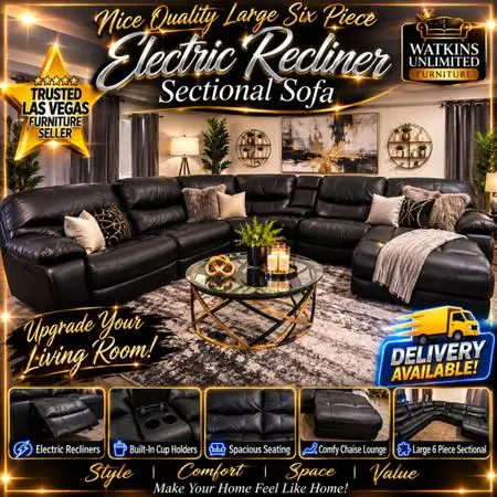 🛋️ LARGE 6-PIECE DARK BROWN ELECTRIC RECLINING LEATHER SECTIONAL – LOADED