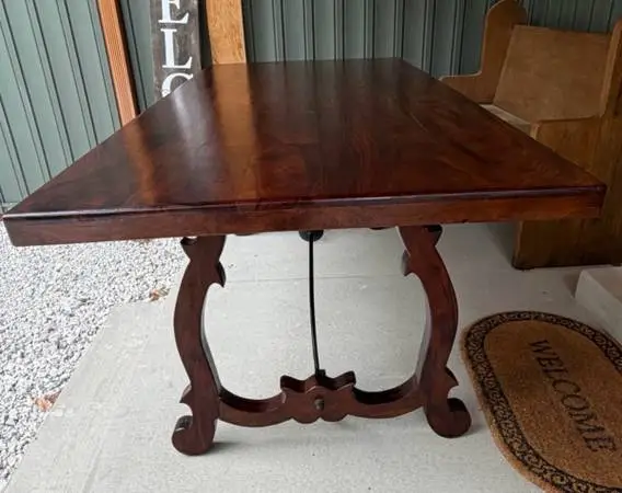 ** High-End ** Solid Wood Plank & Iron Dining Table 2 Benches & 2 Chairs