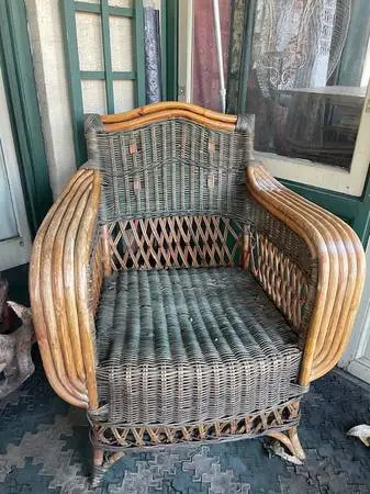 Vintage bamboo and wicker porch patio chair