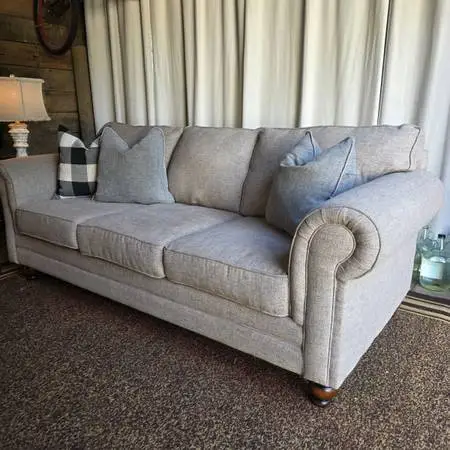 Gray Fabric Sofa with Rolled Arms