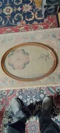 Vintage mahogany oval picture frame with glass