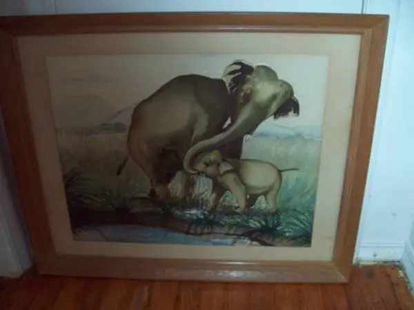 Bruce Manning Signed Watercolor-Whimsical Mother/Baby Elephant