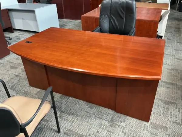 6W executive Bow Front desk by Gunlocke in Cherry wood finish