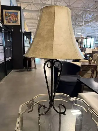 Black Twisted Metal Table Lamp w/ Faux Leather Shade- 17X17X27H