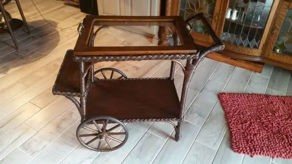 Wicker Tea Trolley Bar Cart Furniture