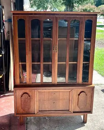 Mid Century Walnut China Cabinet Display Case Curio Cabinet