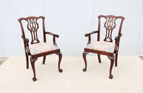 Traditional Classic Chippendale Mahogany Arm Chairs by Councill a Pair