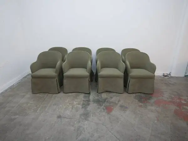 Set of 8 Beckett Upholstered Skirt Dining Chairs on Caster in Moss