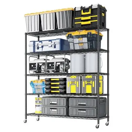 New 5 Tier Heavy Duty Shelving Unit with Wheels, Wire Rack, Black Meta