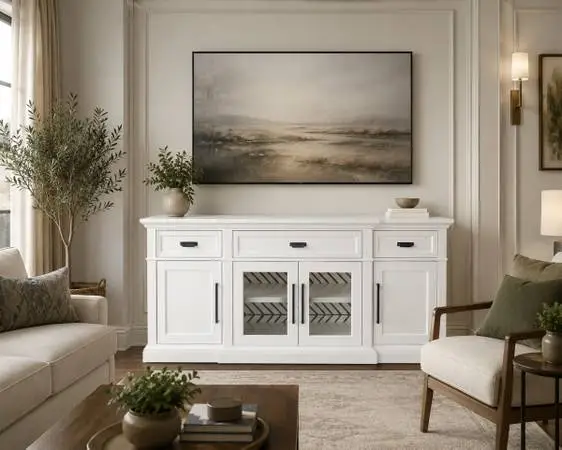 Latrge white buffet, credenza, sideboard or tv stand