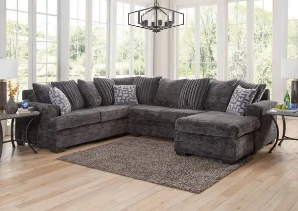 Big U shape upholstered sectional with corduroy pillows
