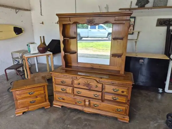 LARGE WOOD DRESSER AND NIGHTSTAND NICE