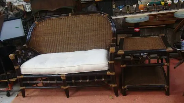 Rattan 5 foot wide couch and side table like new both for
