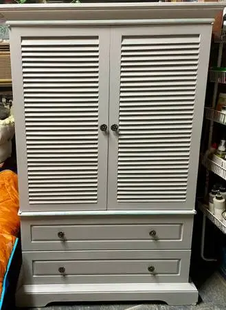 Louvered Door Armoire with Drawers